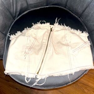 Frayed denim tube top